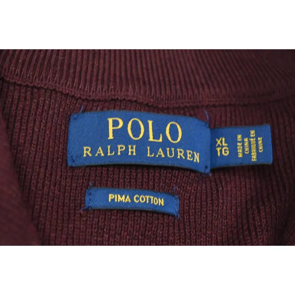 Polo Ralph Lauren 1/4 Zip Pullover Sweater Mens XL Maroon Long Sleeve Cotton